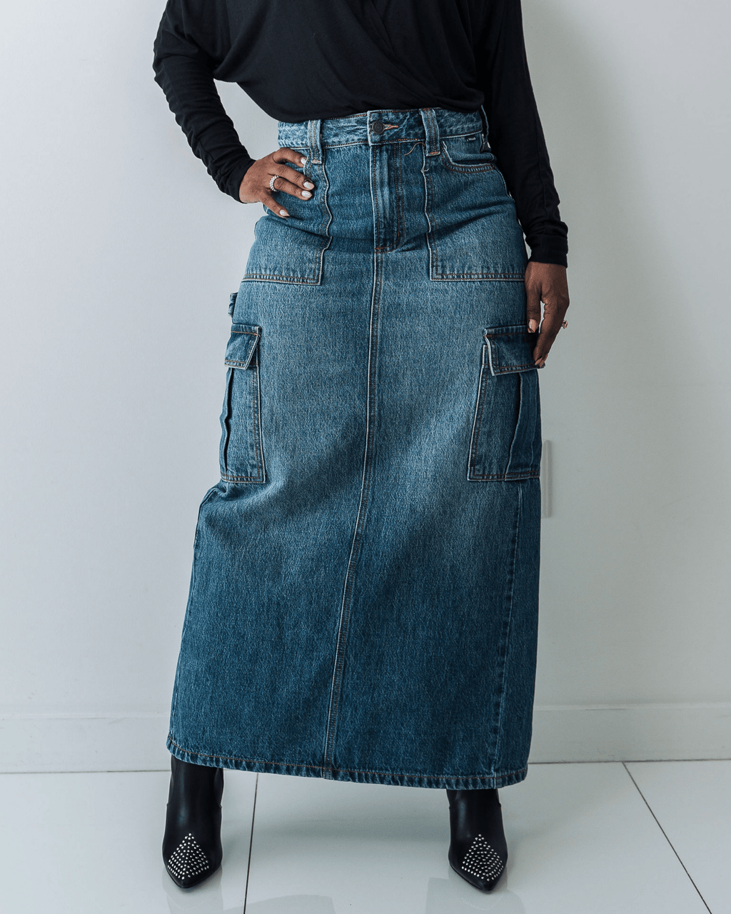 【BAON】Mecol Denim Cargo Long Skirt XL Denim Cargo Maxi Skirt
