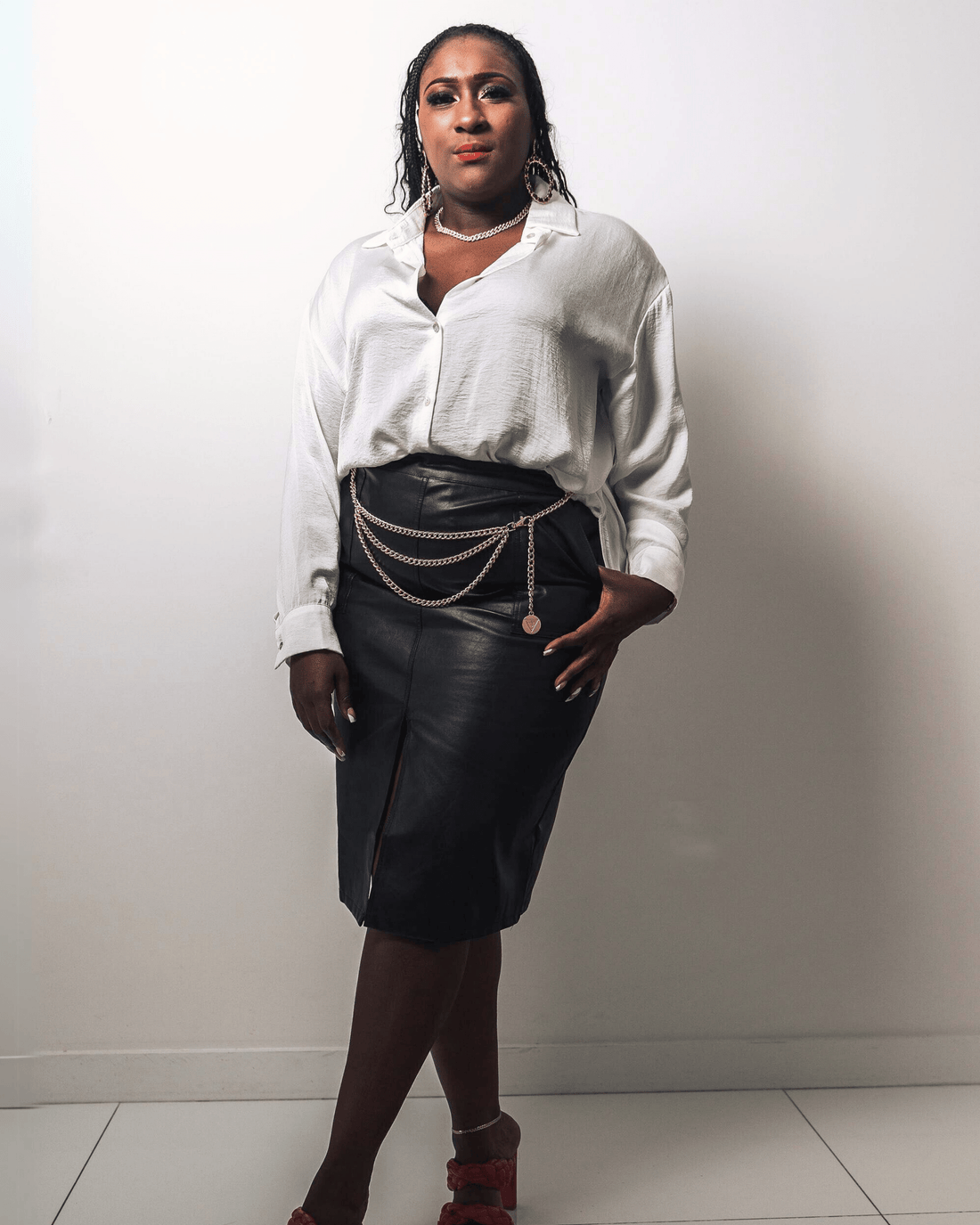 Midnight Black Leather Skirt-Plus