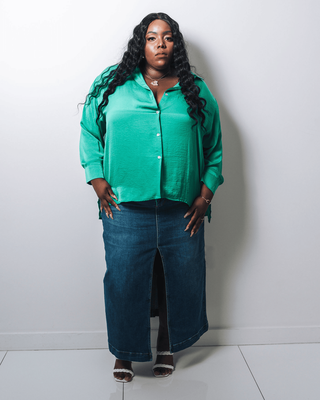 Classic Button Down Satin Shirt Plus