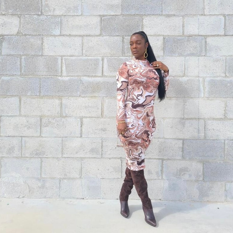 Coffee Marble Bodycon Dress